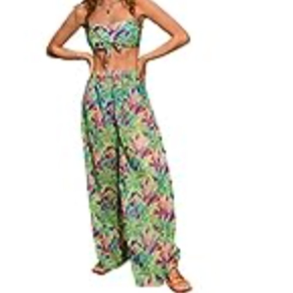 SweatyRocks Women's 2 Piece Beach Tropical Top and Pants